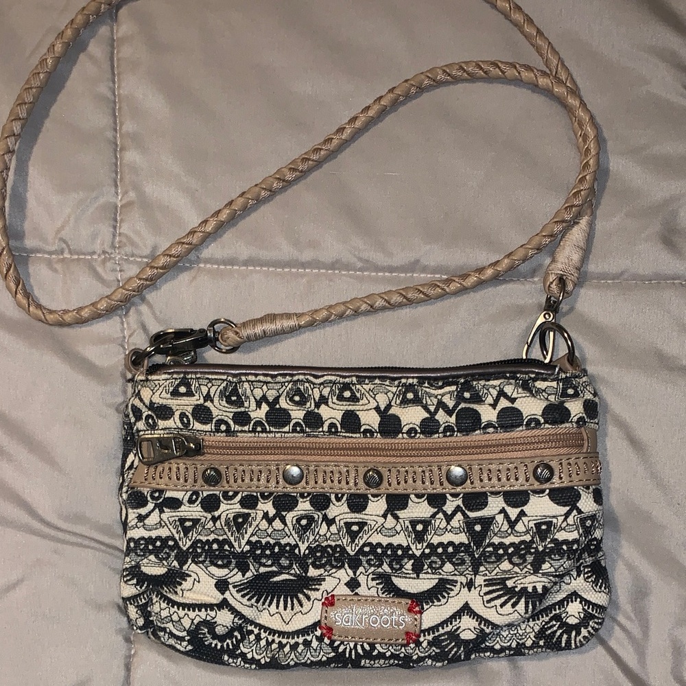 Sakroots Black and Cream Patterned Crossbody Bag